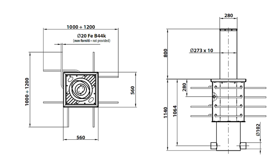 Kích thước trụ bollard XPass B 275/800